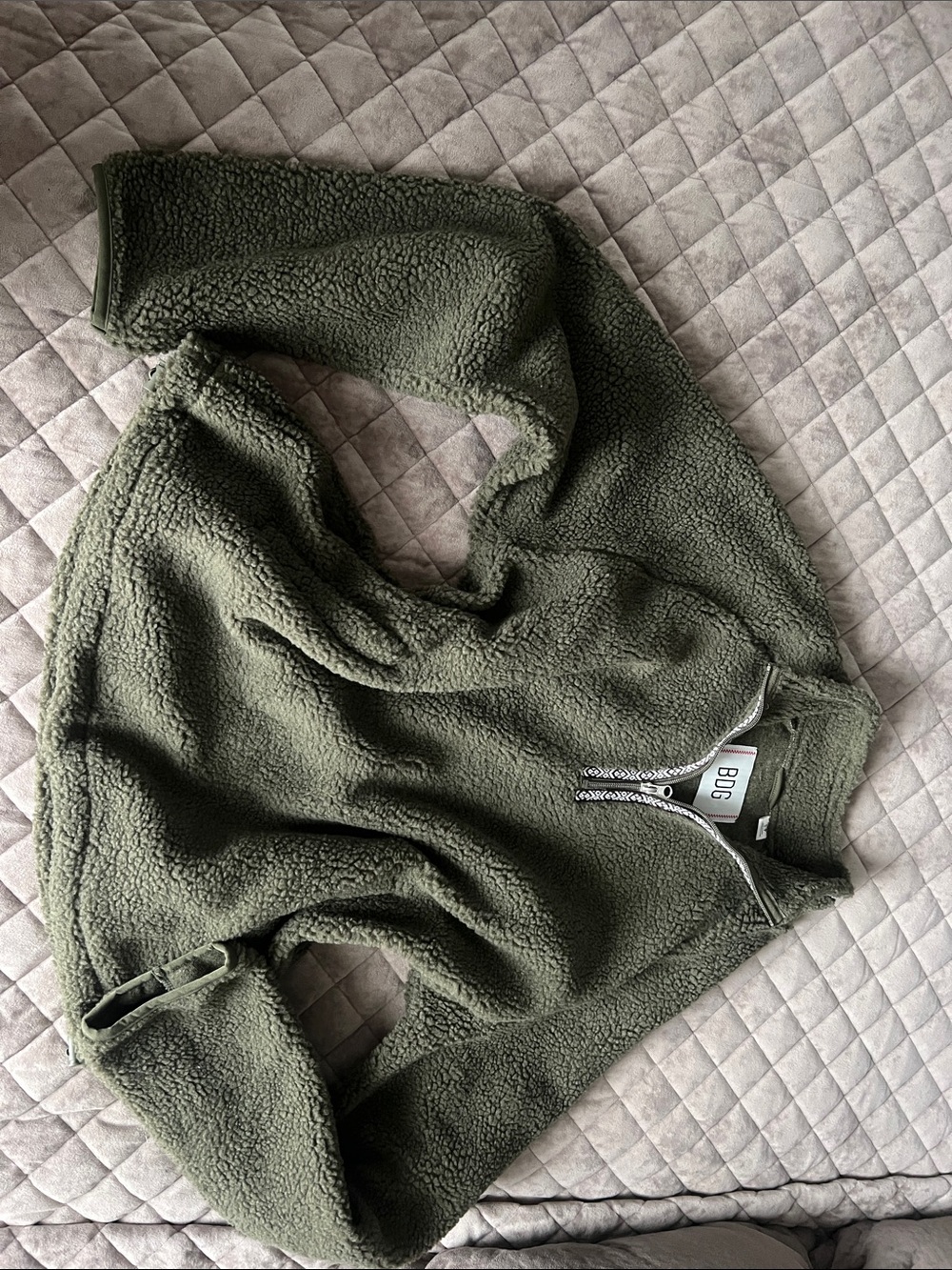 Urban Outfitters BCG Dark Olive Green Sherpa Half-Zip Pullover